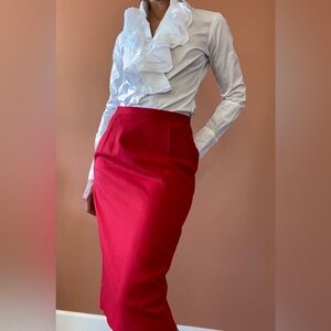 Vintage Wool Pencil Skirt, Long Midi